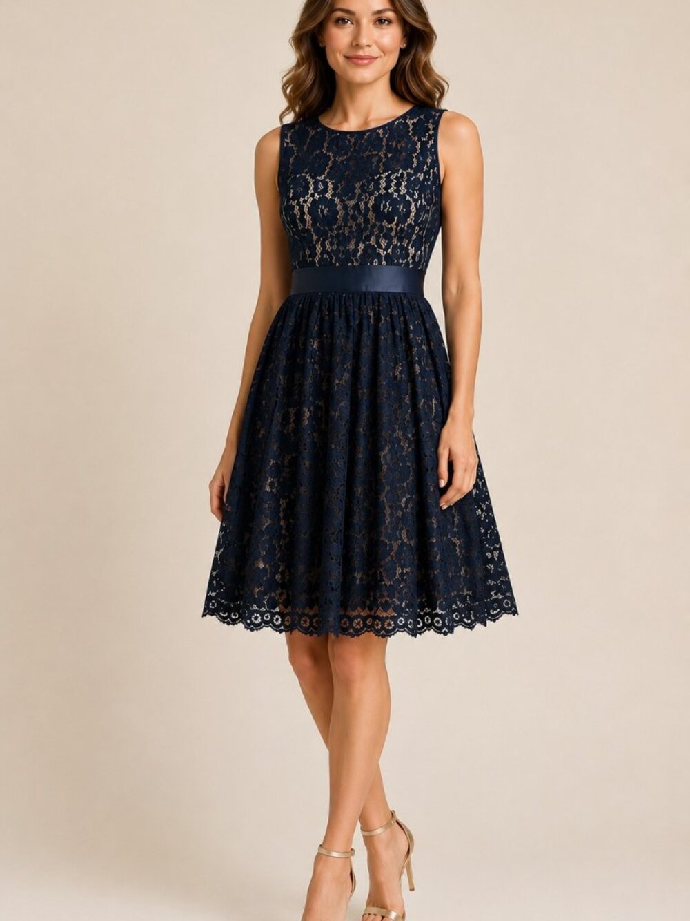 Eliza J Navy Lace Fit-and-Flare Dress